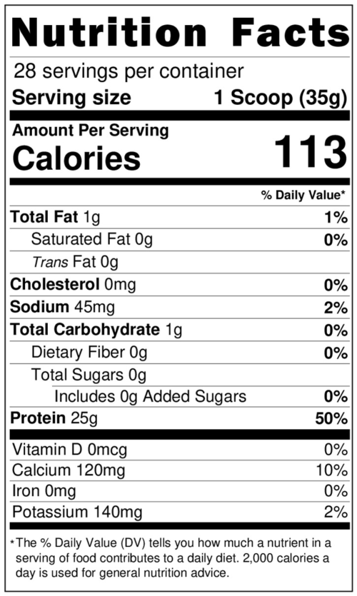 creamy mango nutrition label